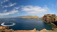 Cliff landscape by the sea, Ponta de Sao Lourenco, landscape at the eastern end of the island, Madeira Island, Portugal [IBR124899447]