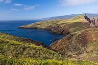 Cliff landscape by the sea, Ponta de Sao Lourenco, landscape at the eastern end of the island, Madeira Island, Portugal [IBR124899451]
