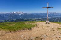 Landscape panorama, summit cross, mountains, hikers, Tennengau, relaxation [IBR124899486]
