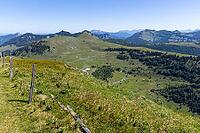 Landscape panorama, summit cross, mountains, alpine pasture, hikers, Tennengau, relaxation [IBR124899489]