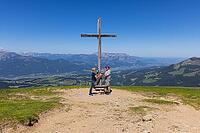 Landscape panorama, summit cross, mountains, hikers, Tennengau, relaxation [IBR124899494]