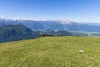 Landscape panorama, summit cross, mountains, alpine pasture, hikers, Tennengau, relaxation [IBR124899495]