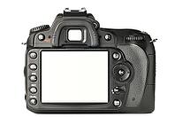 Back of a modern DSLR camera, screen is cut with clipping path [IBR124906391]