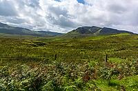 View of the Scottish Highlands, green meadows and cloudy skies in summer 2018 [IBR124915225]