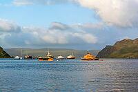 View of a bay with boats, near Portree in summer 2018 [IBR124915233]