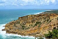 View of a rocky coast by the sea under a slightly cloudy sky, near Setubal in spring 2019 [IBR124915263]