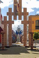 View of a street decorated for a religious festival [IBR124915297]