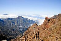 View into a mountain gorge on La Palma with a view over the clouds near Tinizara in summer 2007 [IBR124915298]