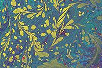 Vibrant psychedelic floral Ebru marbling art background featuring swirling liquid paint textures and bright colors [IBR124920186]