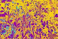 Traditional Turkish Ebru art background featuring colorful abstract floral patterns and swirling liquid ink texture [IBR124920199]