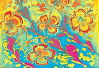 Soft pastel floral Ebru marbling texture featuring elegant tulip patterns and smooth liquid ink swirls [IBR124920201]