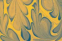 Dark floral Ebru marbling background featuring contrasting liquid ink swirls and elegant gold artistic accents [IBR124920205]