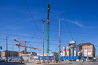 Large construction site at the main train station with construction cranes, Munich, Upper Bavaria, Bavaria, Germany [IBR124920241]