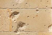 Bullet holes from the Second World War on a wall, Munich, Upper Bavaria, Bavaria, Germany [IBR124920248]