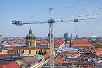 View from the town hall tower to the old town with theatre church, Schwabing and construction cranes, Munich, Upper Bavaria, Bavaria, Germany [IBR124920249]