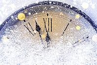 Countdown to midnight. Retro style clock counting last moments before Christmas or New Year [IBR124944040]
