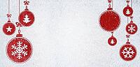 Christmas card or new year background made of decorative balls handwritten on snow and red craft paper [IBR124944069]