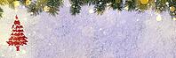 Christmas card or new year background made of spruce handwritten on snow with fir-tree branches and red craft paper [IBR124944093]