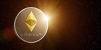 Etherium with rising sun behind, in starry space [IBR124944107]