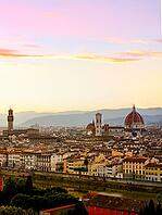 Florence cityscape and skyline panorama during summer sunset. Panoramic view of rooftops, Firenze, Tuscany, Italy [IBR124944110]