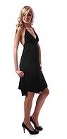 Portrait of beautiful blonde model poses in black dress [IBR124968430]
