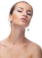 Close-up portrait of beautiful blue eyed caucasian model on white [IBR124968443]