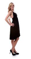 Portrait of beautiful blonde model poses in black dress [IBR124968456]