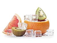 Grapefruit and Kiwi with ice cubes on a white background [IBR124991103]