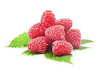 Fresh raspberry with green leaf on white background [IBR124991147]