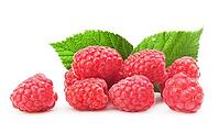 Fresh raspberry with green leaf on white background [IBR124991155]