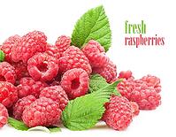 Fresh raspberry with green leaf on white background [IBR124991160]
