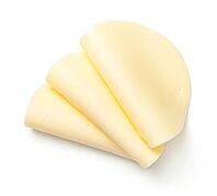Mozzarella cheese slices isolated on white background. Top view [IBR125000256]