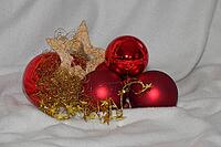 Christmas balls and star, Kempen, Viersen District, North Rhine-Westphalia, Germany [IBR125007602]