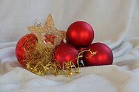 Christmas balls and star, Kempen, Viersen District, North Rhine-Westphalia, Germany [IBR125007603]