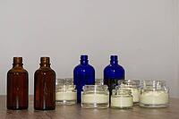 Homemade cream in small jars, Kempen, Viersen District, North Rhine-Westphalia, Germany [IBR125007608]