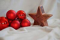 Christmas balls and star, Kempen, Viersen District, North Rhine-Westphalia, Germany [IBR125007620]
