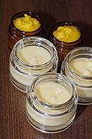 Homemade cream in small jars, Kempen, Viersen District, North Rhine-Westphalia, Germany [IBR125007638]