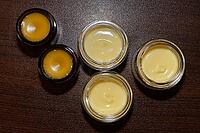 Homemade cream in small jars, Kempen, Viersen District, North Rhine-Westphalia, Germany [IBR125007646]