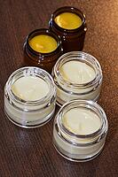 Homemade cream in small jars, Kempen, Viersen District, North Rhine-Westphalia, Germany [IBR125007648]