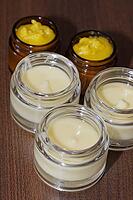 Homemade cream in small jars, Kempen, Viersen District, North Rhine-Westphalia, Germany [IBR125007662]