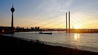 Rhine Knee Bridge and Rhine Tower at sunset, Düsseldorf, North Rhine-Westphalia, Germany [IBR125012303]
