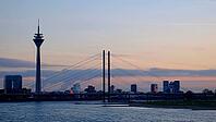 Rhine Knee Bridge and Rhine Tower at sunset, Düsseldorf, North Rhine-Westphalia, Germany [IBR125012313]