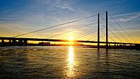 Rhein-Knee bridge at sunset, Düsseldorf, North Rhine-Westphalia, Germany [IBR125012322]