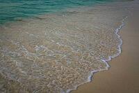 A gentle wave rolling into the shore with turquoise ocean background. Eagle Beach, Aruba [IBR125026140]