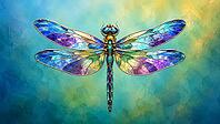 Dazzling mosaic-style dragonfly with colorful, shiny wings, AI generated [IBR125026311]
