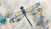 Abstract-style dragonfly with blue and gold textures, AI generated [IBR125026314]