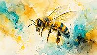 Watercolor image of a bee surrounded by pastel splashes, AI generated [IBR125026316]