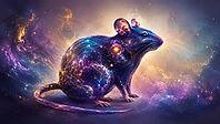 Rat with cosmic and galactic atmosphere surrounded by stars, AI generated [IBR125026320]