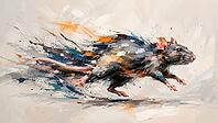 Dynamic representation of a rat in motion with paint splashes, AI generated [IBR125026321]