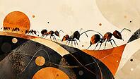Geometric style of ants marching in a row, generating AI, AI generated [IBR125026322]